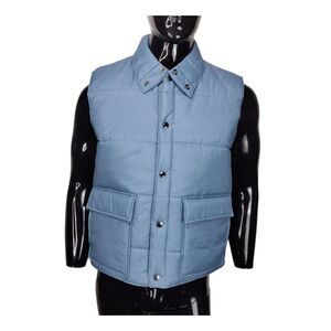 Vintage 70s 80s Blue Nylon Snap Front Puffer Vest Size Large Sears Men's Store